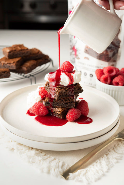 Chewy Choconot Brownies with Raspberry Sauce