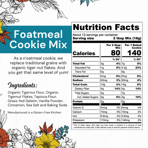 Foatmeal Cookie Mix label highlighting its AIP compliance.
